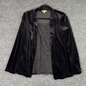 Choices Womens M Black‎ Velvet Ruffle Cardigan Top Y2K Goth Glam Witchy Evening